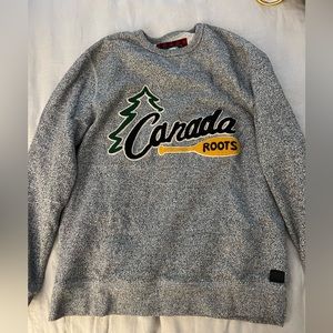 Men’s Roots Heather Grey Embroidered Sweater - Large